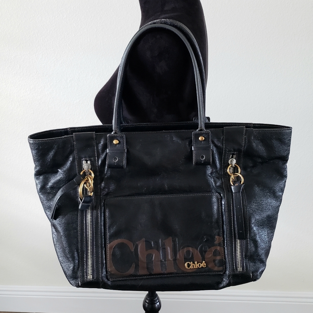 B2G1 VTG Chloe Eclipse Black Leather Tote Bag
